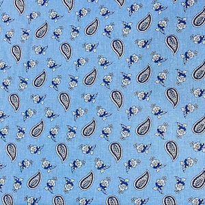 French Floral and Paisely Allover Fabric | Blue and Tan | 100% Cotton | Approx. 62" Wide | Priced by the HALF YARD | For Sewing, Quilting