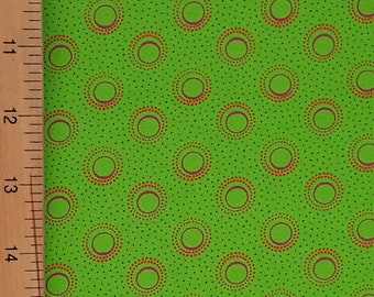 3 Cats shweshwe eclipse pattern fabric in lime green from South Africa priced by the HALF meter - shipped from USA