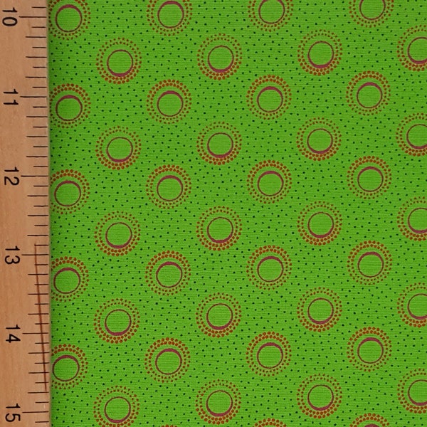 3 Cats shweshwe eclipse pattern fabric in lime green from South Africa priced by the HALF meter - shipped from USA