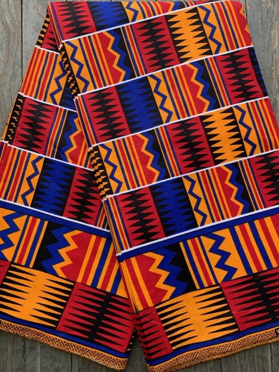 Orange and Red Kente Cloth Design With Blue Details Cotton -  Denmark