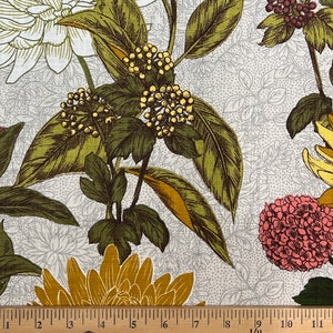 French Linen Floral Fabric by STOF (approx. 62&quot; wide), Sold by the HALF yard, for Sewing, Quilting, Crafts