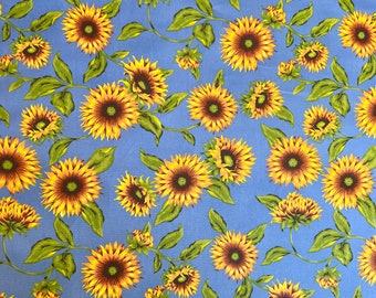 French Acrylic-Coated Sunflower Floral Fabric | 71" wide | Priced by the HALF Yard | For Sewing, Crafting, Kitchen, Outdoors and More
