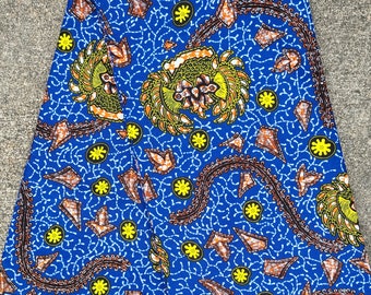 Blue and Yellow Floral African printed cotton fabric sold by the yard