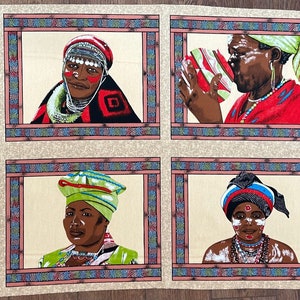 Set of 8 African Lady Panels by Da Gama Textiles, South Africa for Sewing, Placemats, Crafts, DIY, Fabric, Quilting, Materials