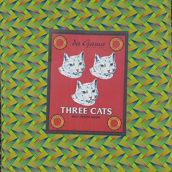 Cats Shweshwe Geometric Pattern Fabric in Lime Green From South