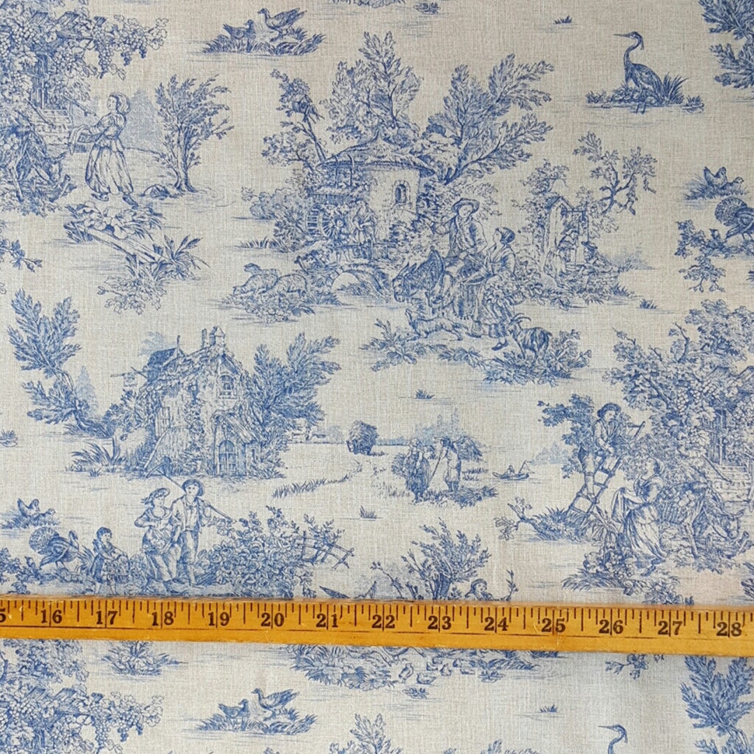 alice blue toile de jouy large Fabric