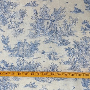 French Blue Pastoral Small-Scale Toile de Jouy Fabric (60" wide), priced by the HALF yard for Sewing, Quilting and Crafts