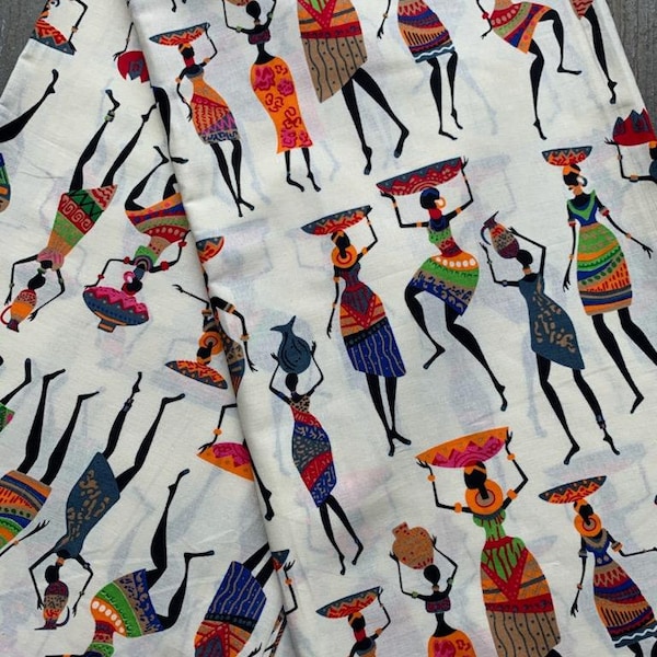 Dancing African women design print cotton fabric sold by the yard from Mali, West Africa