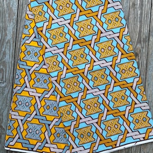 Sold by the Yard Dutch Light Blue and Yellow Wax Block Cotton Print by Julius Holland, from the Netherlands