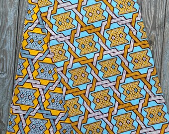 Sold by the Yard Dutch Light Blue and Yellow Wax Block Cotton Print by Julius Holland, from the Netherlands