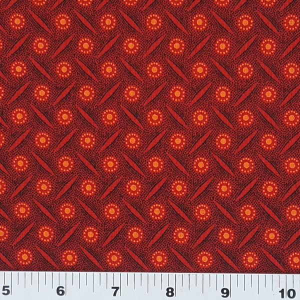 HALF meter red, orange, and black 3 Cats  shweshwe fabric from South Africa - shipped from USA for home dec, quilting, apparel, crafts