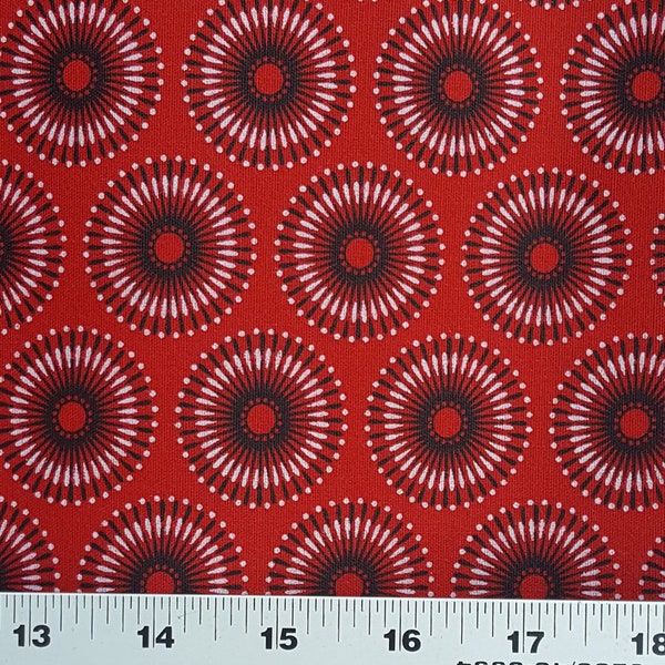 3 Cats red and black shweshwe circle fabric from South Africa priced by the HALF meter - quilting, home decorating, apparel