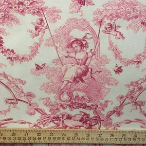 Pink French Decorator Weight Girl on Swing Toile Fabric (108" wide), Priced by the Yard