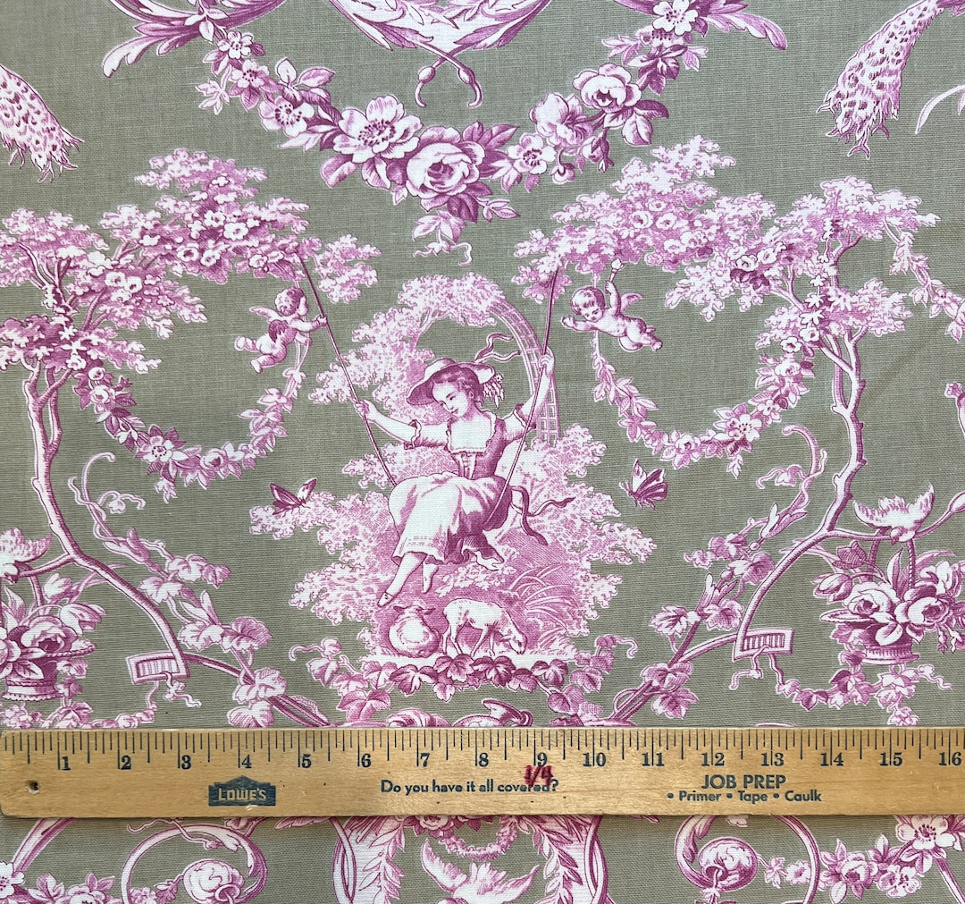 Grayish-sage Green French "girls on Swings" Decorator Weight Toile ...