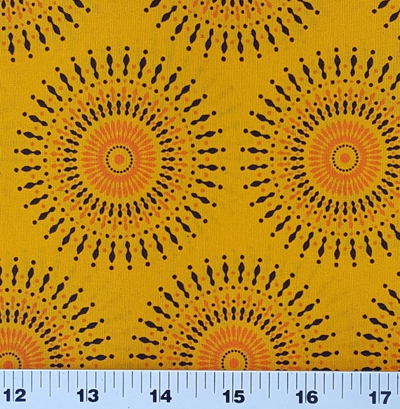 Da Gama gold decorating orange apparel quilting and black shweshwe fabric from South Africa sold by the HALF meter
