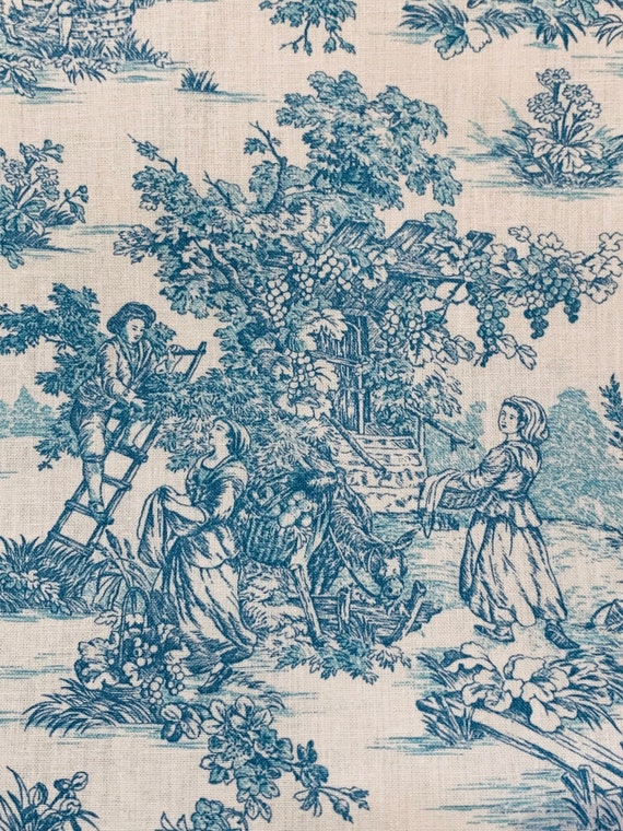 Turquoise French Pastoral Toile Fabric 108 Wide | Etsy