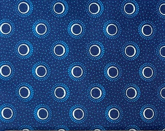 Da Gama "Eclipse" Shweshwe Fabric from South Africa | White and Blue on Navy   Priced by the HALF Meter | 100% Cotton | For Sewing, Quilting