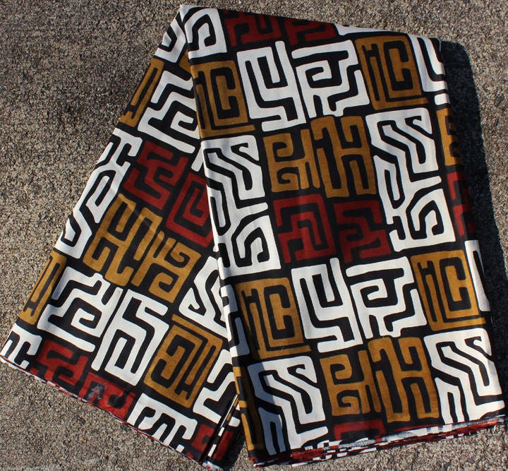 Kuba cloth design print cotton fabric sold by the yard from | Etsy