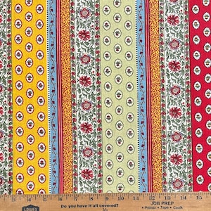 French Floral Stripe Fabric | Multicolored | 100% Cotton | Approx. 62" Wide | Priced by the HALF YARD | Perfect for Quilting
