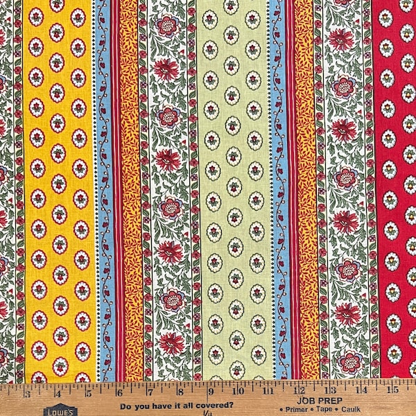 French Floral Stripe Fabric | Multicolored | 100% Cotton | Approx. 62" Wide | Priced by the HALF YARD