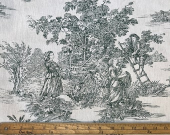 French Country Toile de Jouy Decorator Weight Toile Fabric in Green | Approx. 70" wide | 100% Cotton | Priced by the YARD