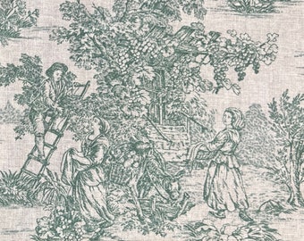 French Sage Green Pastoral Small-Scale Toile de Jouy Cotton Fabric (62" wide) | Priced by the HALF Yard | For Sewing, Quilting and Crafts