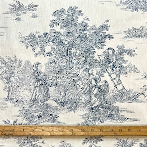 French Country Toile de Jouy Decorator Weight Toile Fabric in Navy Blue | Approx. 70&quot; wide | 100% Cotton | Priced by the YARD