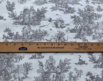French Pastoral Small-Scale Dark Gray Toile Fabric (108" wide), Priced by the HALF Yard, for Quilting, Sewing, Crafting