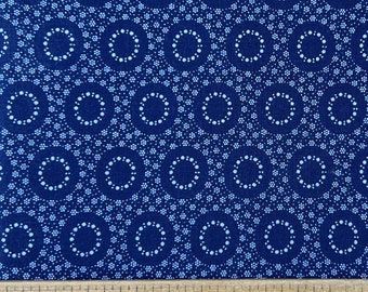 White on Indigo "Circle" Print Shweshwe Fabric from South Africa (1373) | Sold by the HALF Meter - For Quilting, Sewing