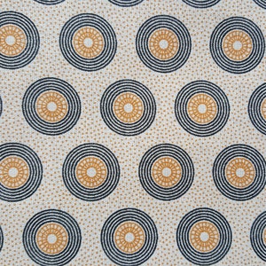 Three Cats Shweshwe Fabric from South Africa | Circle Print in Muted Orange and Black on Cream | Priced by the HALF Meter - Shipped from USA