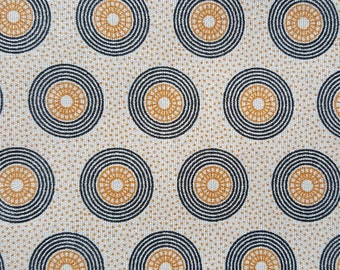 Three Cats Shweshwe Fabric from South Africa | Circle Print in Muted Orange and Black on Cream | Priced by the HALF Meter - Shipped from USA