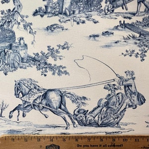 Heavy French Pastoral Blue Toile Fabric (55" wide), priced by the HALF yard