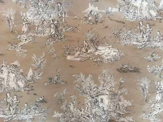 French Pastoral toile fabric (Tan) #650