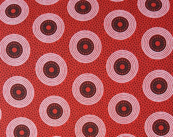 3 Cats red with black and white pattern shweshwe fabric from South Africa priced by the HALF meter