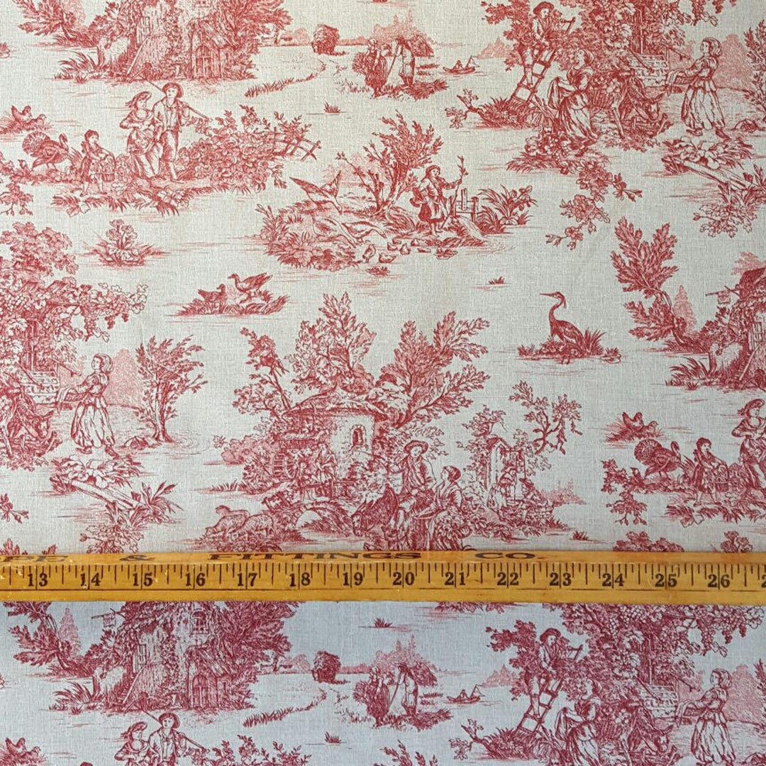 Reserve Pat, Red White Toile Fabric, Sold by Yard, 54 Inches Wide, 4 yards  available, French Country, Cottage Farmhouse, DIY Projects