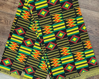 African Kente Cloth Inspired Printed Cotton Fabric | Sold by the Yard | for Quilting, Sewing, Crafting