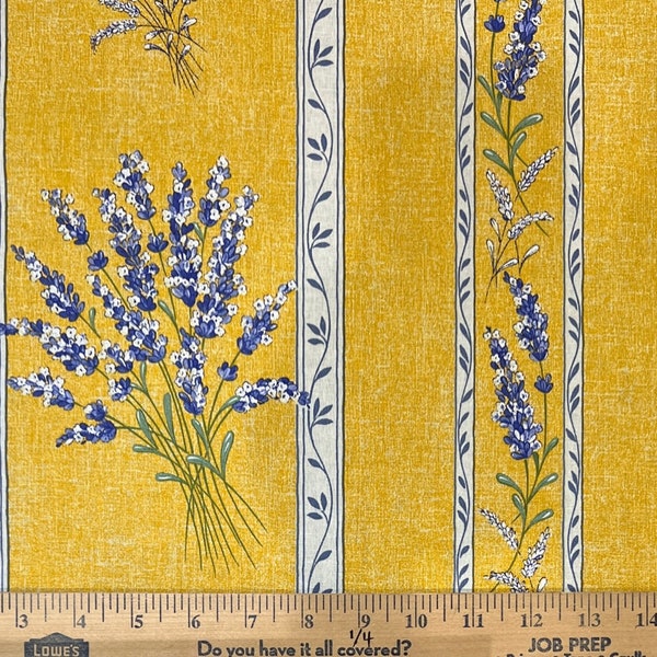 French Provence Yellow Lavender Stripe Fabric (63" wide) Priced by the HALF Yard for Quilting, Sewing, Crafts