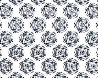 Da Gama 3 Cats Blue on White Small Circle Shweshwe Fabric from South Africa priced by the HALF meter