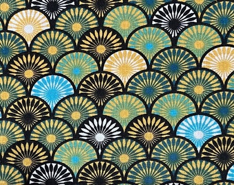 French Scallop Pattern Cotton Fabric in Green | Approx. 62" Wide | 100% Cotton | Priced by the HALF Yard | For Sewing, Quilting and More
