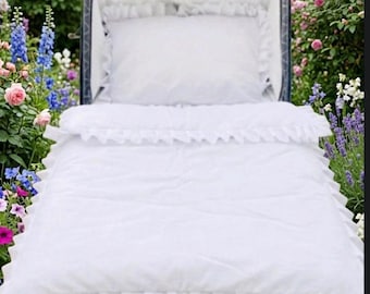 Pram Quilt set will fit Silver Cross Balmoral size, White Lace Plain white cover no bows