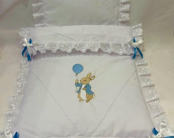 Pram Quilt White with Blue Peter. Rabbit .. will fit Silver Cross Kensington/ Balmoral..Perfect gift