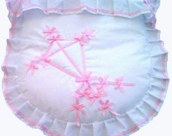Pram Quilt set with Pink gingham ribbon Kite embellishment with ribbon strands and bows.