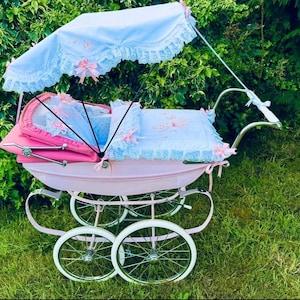 Doll's Pram quilt set and canopy cover No Frame * Will fit Silver Cross coach built doll's pram, Fairy design