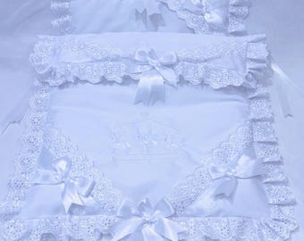 Doll's Pram quilt set with embroidered Carousel* Will fit Silver Cross coach built doll's pram, perfect gift,
