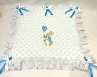 Doll’s Pram Quilt White with Peter. Rabbit embroidered design made to fit Silver Cross Dolls pram .. Perfect gift