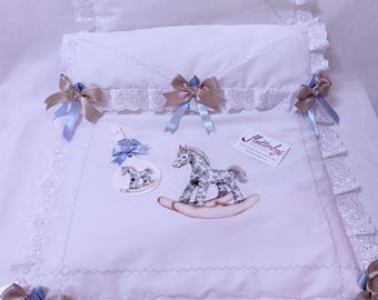Pram Quilt White with Blue Teddy and Balloons  made to fit Silver Cross Kensington size .. Perfect gift