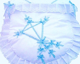 Pram Quilt set with Pink gingham ribbon Kite embellishment with ribbon strands and bows.