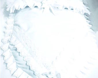 Baby Pram Quilt & Pillow Set to fit, Any pram White fabric, white lace, white satin ribbon and  bows Perfect Gift