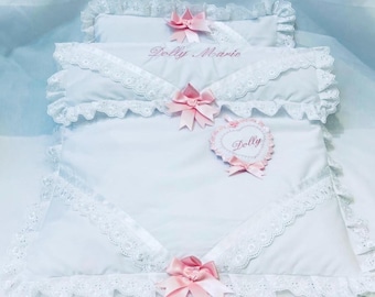 Pram quilt lace trim Pink satin ribbon will fit coach built pram Balmoral size perfect gift