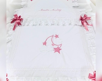Pram quilt lace trim Pink satin ribbon will fit coach built pram Kensington size Perfect Gift .